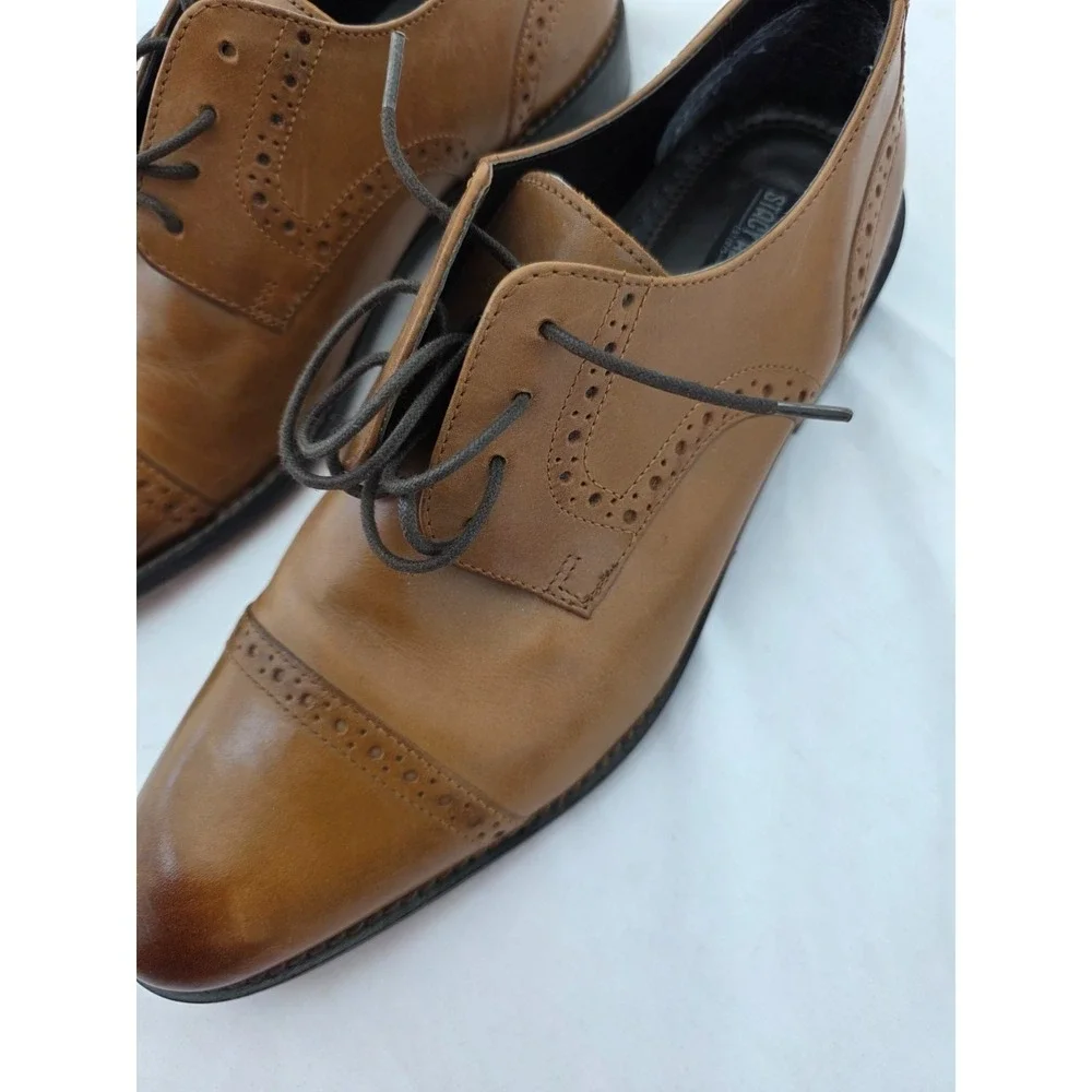 Stacy Adams Mens 10 M Tan Brown Leather Cap Toe Brogue Oxford Dress Shoes 24858